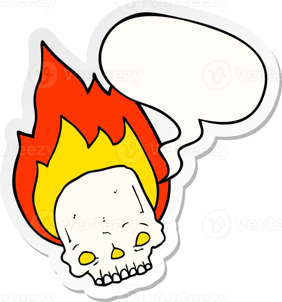 spooky cartoon flaming skull with speech bubble sticker png