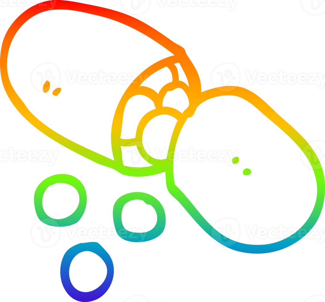 rainbow gradient line drawing of a cartoon capsule pill png