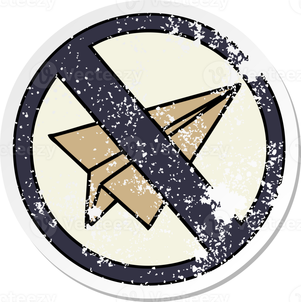 distressed sticker of a cute cartoon no paper aeroplane sign png