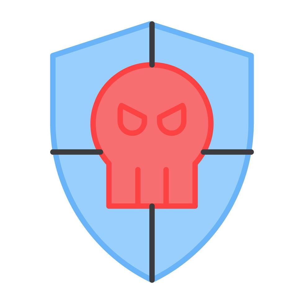 Skull with shield, flat design of security hacking vector