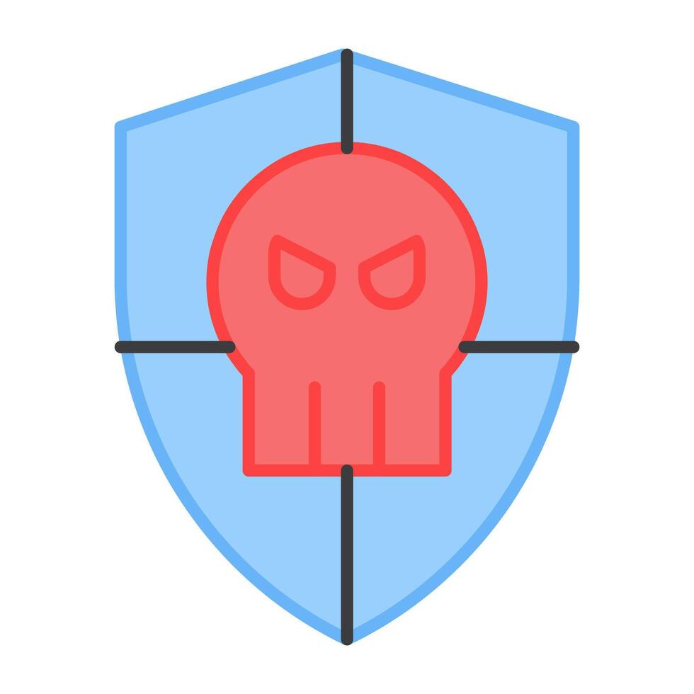 Skull with shield, flat design of security hacking vector