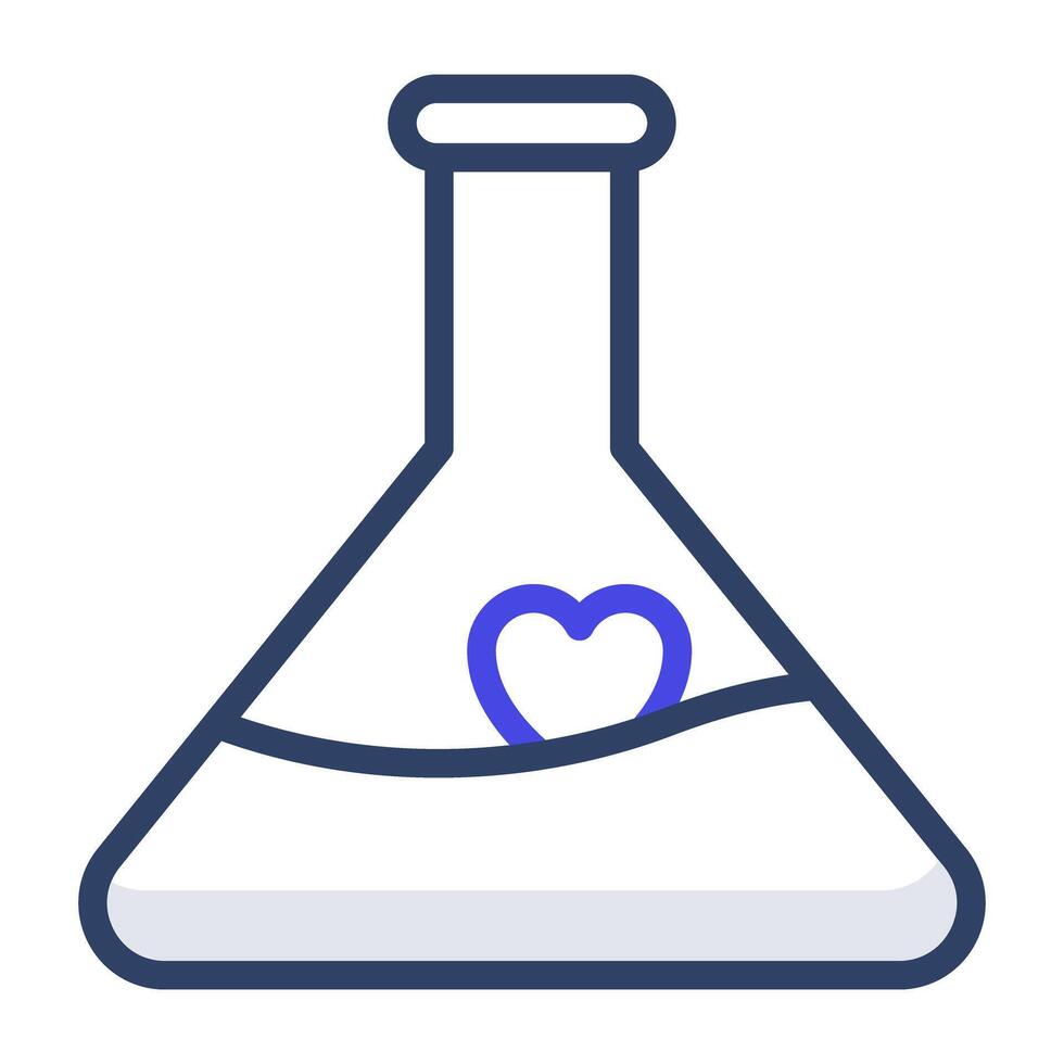 corazón dentro laboratorio matraz, amor química icono vector