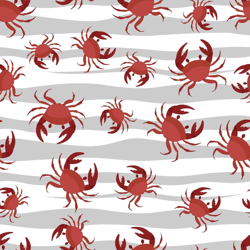 Vector seamless childish pattern with red crabs. Suitable for baby prints, nursery decor, wallpaper, wrapping paper, stationery, scrapbooking, etc.