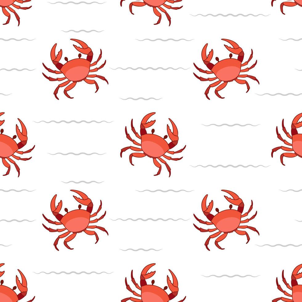 Seamless pattern with cute cartoon crab character. Childish sea animals design for fabric, textile, paper. vector