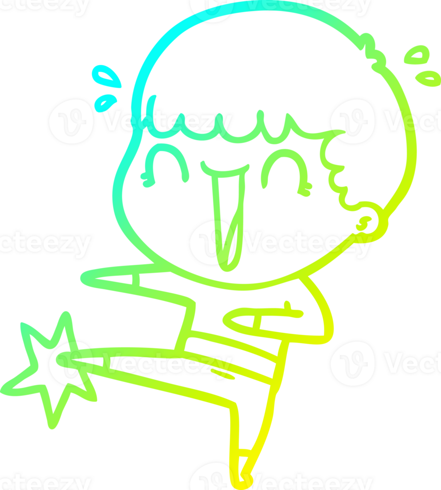 cold gradient line drawing laughing cartoon man karate kicking png