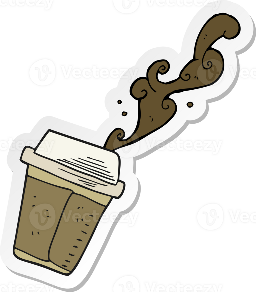 sticker of a cartoon coffee spilling png