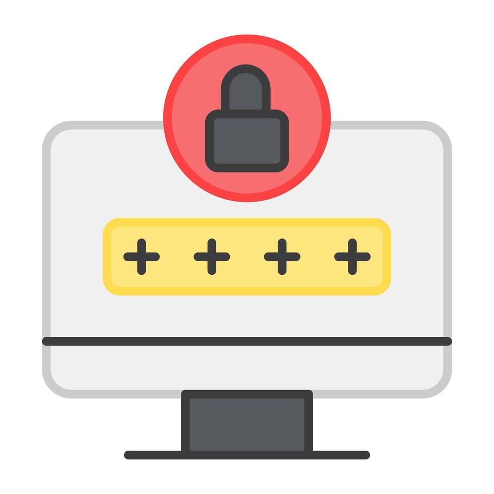 Password with padlock inside monitor, icon of system login vector