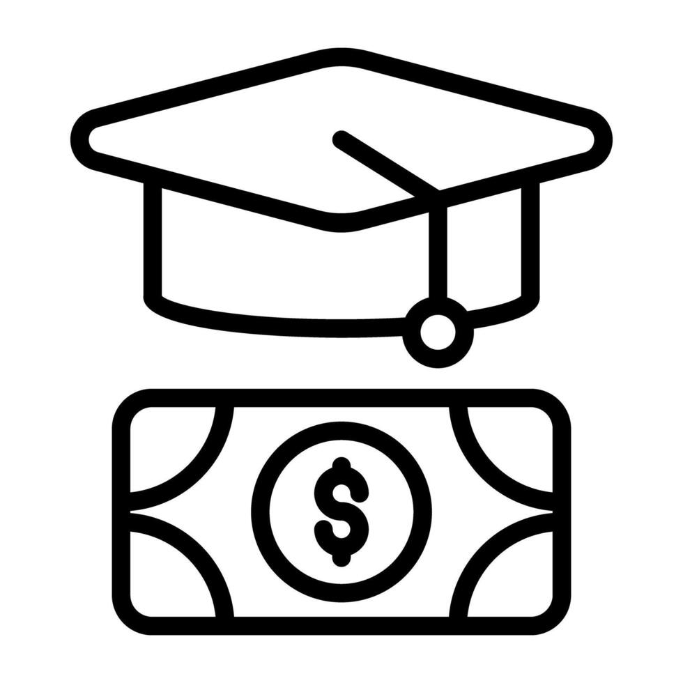 Mortarboard with dollar, educational grant icon vector