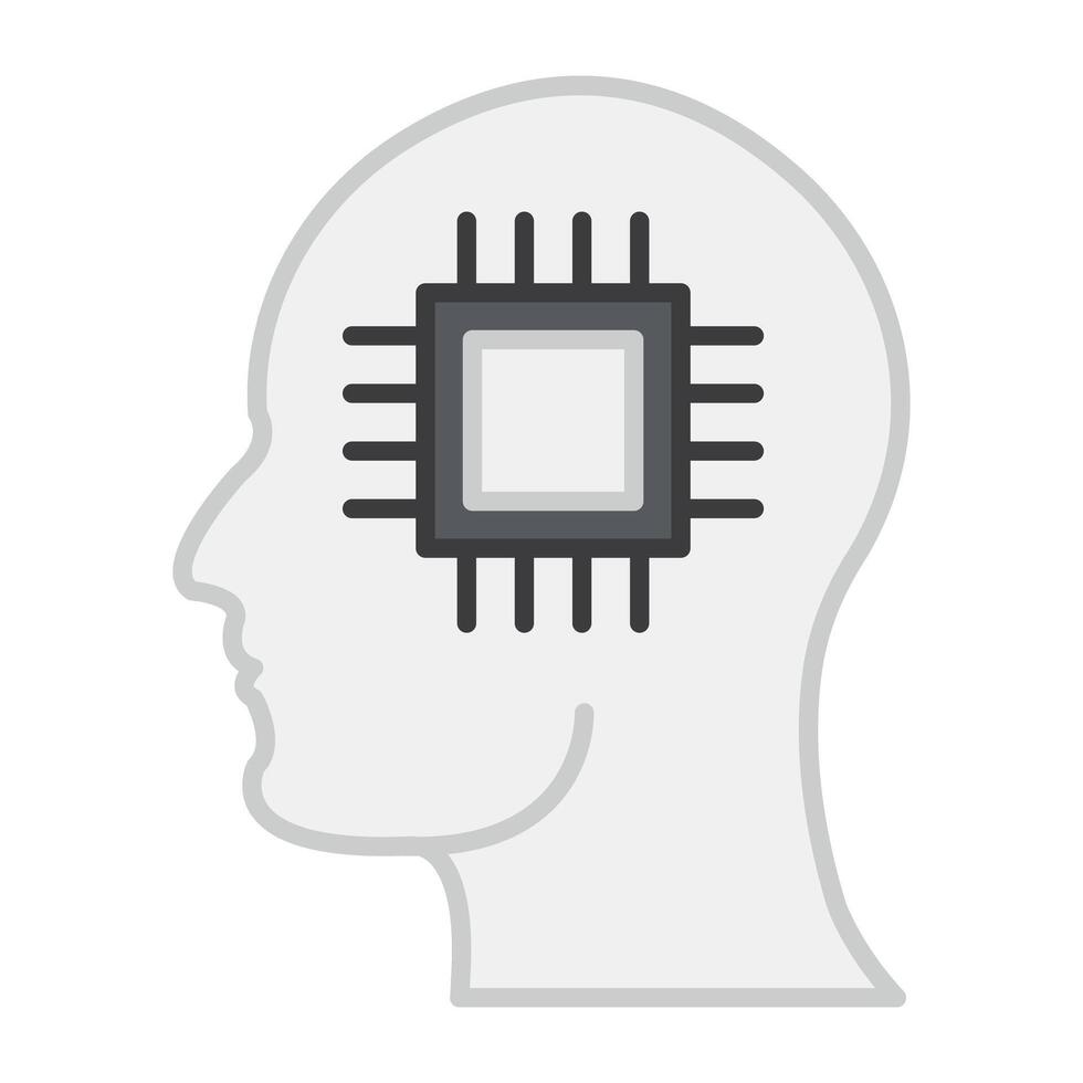 Microchip inside brain, mind processor icon vector