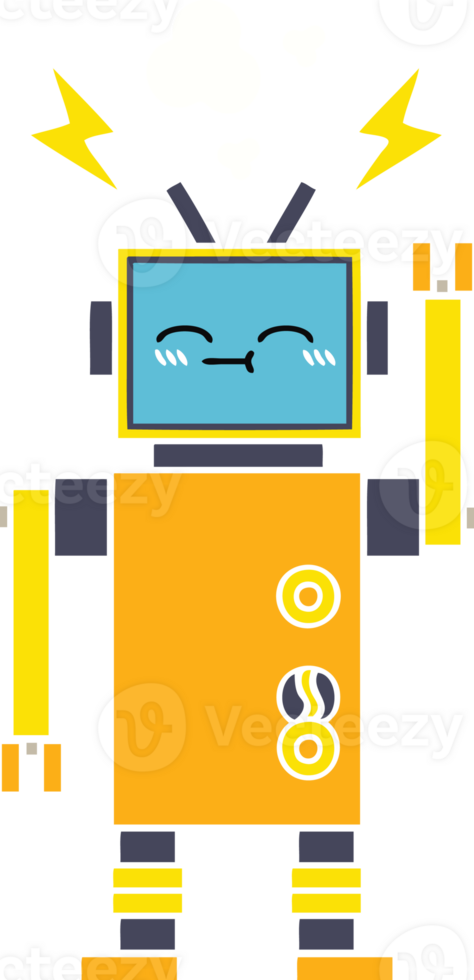 flat color retro cartoon malfunctioning robot png