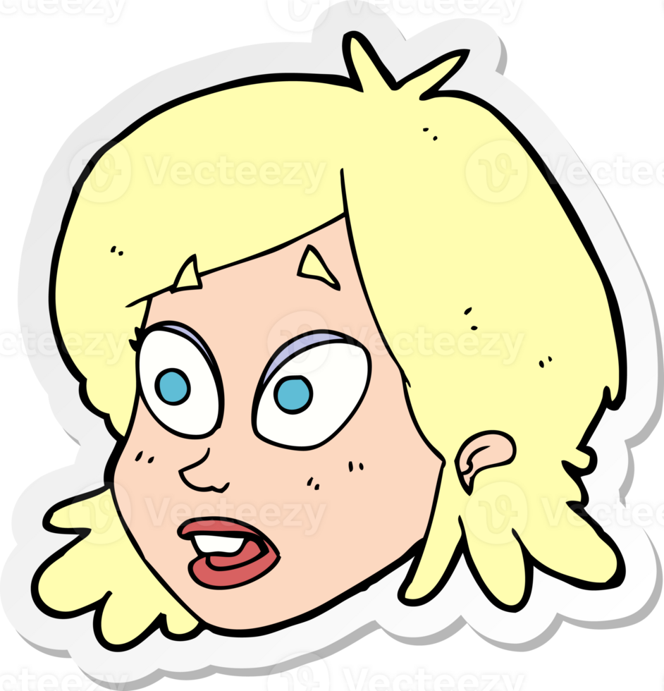 sticker of a cartoon female face with surprised expression png