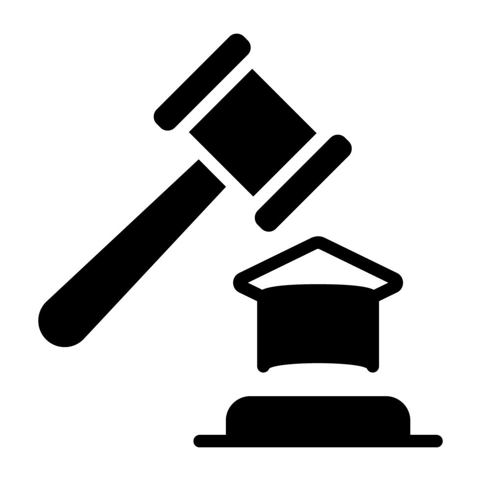 Hammer with mortarboard, law education icon vector