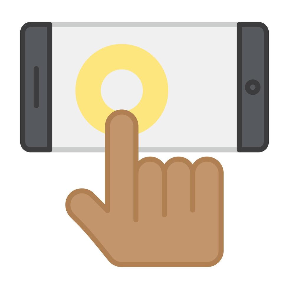 Finger touch the screen of smartphone showcasing mobile tap icon vector