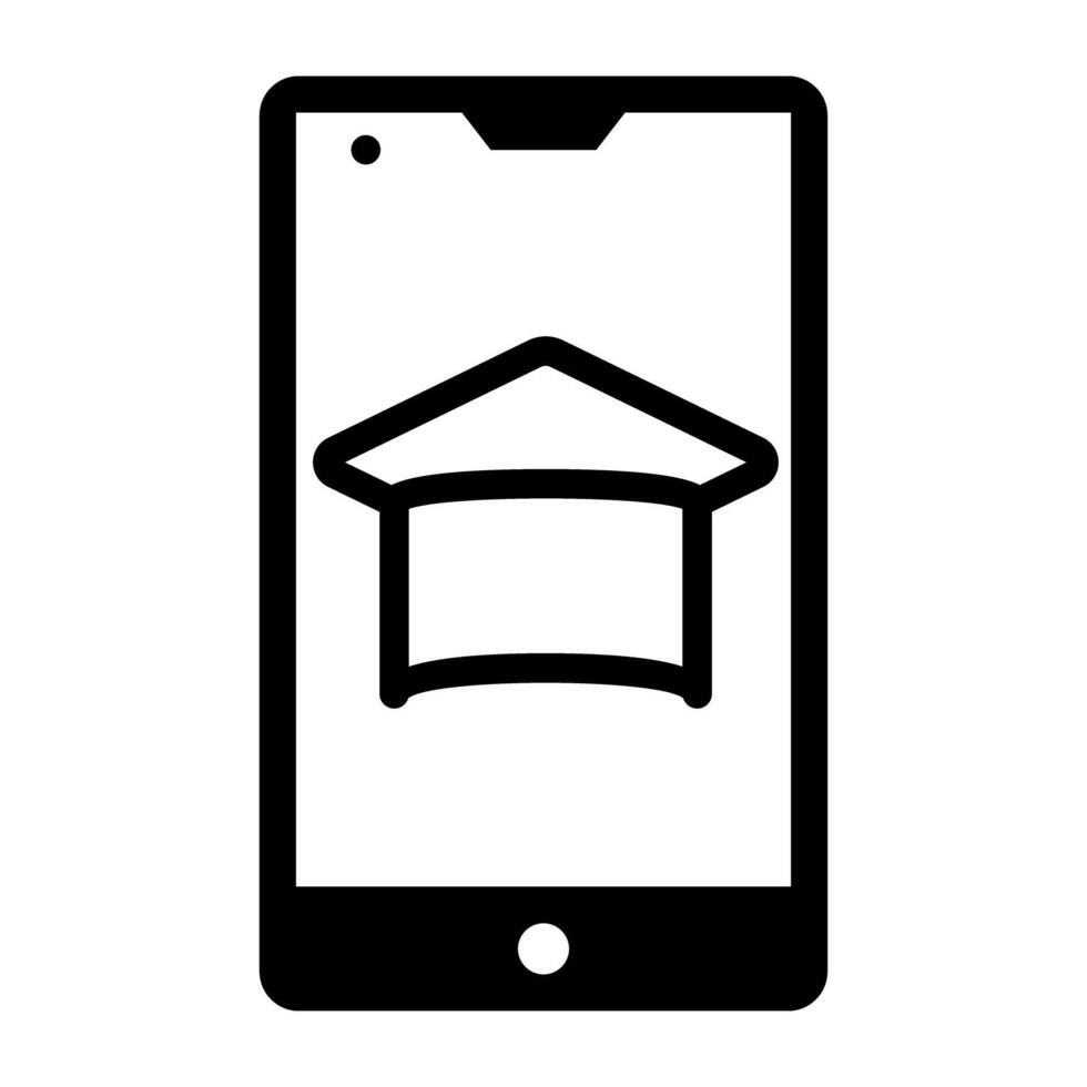 Mortarboard inside smartphone, mobile learning icon vector
