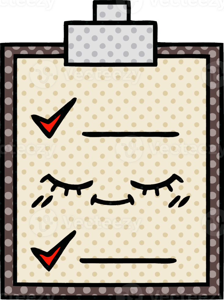 comic book style cartoon of a check list png