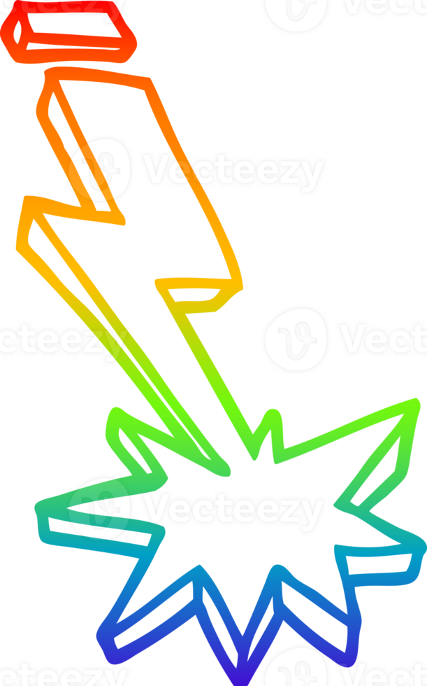 rainbow gradient line drawing of a cartoon thunder bolt png