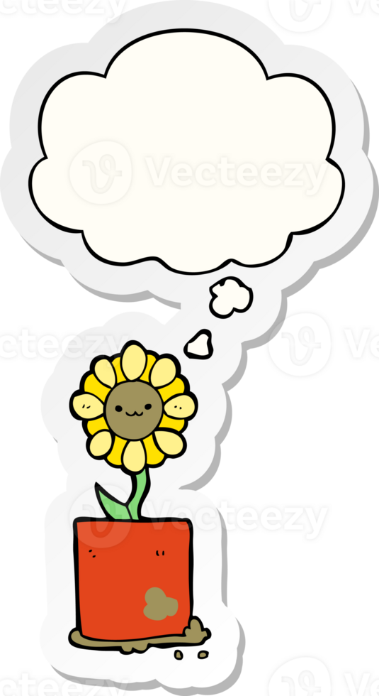 cute cartoon flower with thought bubble as a printed sticker png