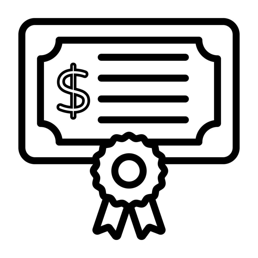 Icon of financial certificate, linear design vector