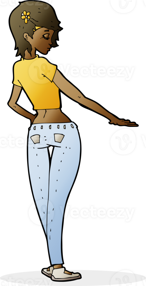 Cartoon hübsches Mädchen in Jeans und T-Shirt png