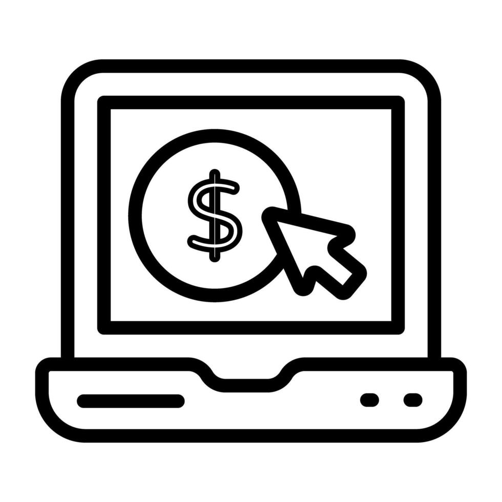 Dollar inside laptop, pay per click icon vector