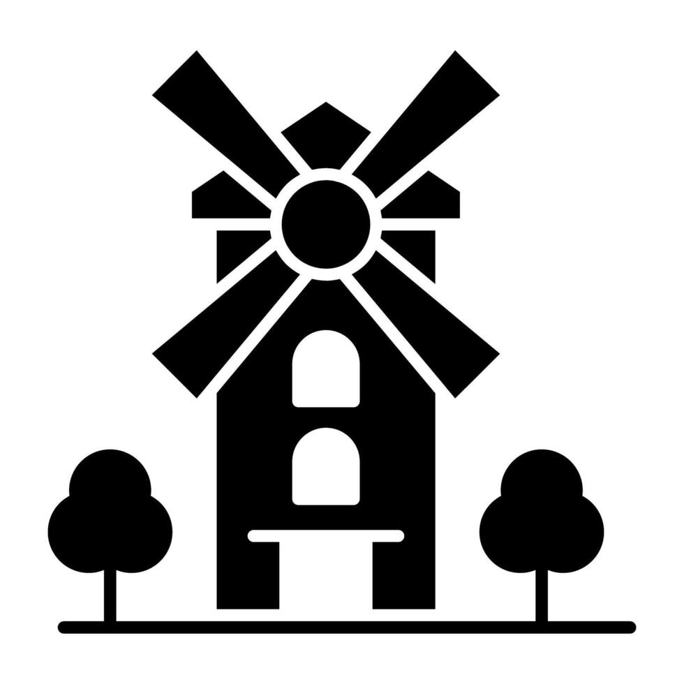 A glyph design, icon of windmill vector