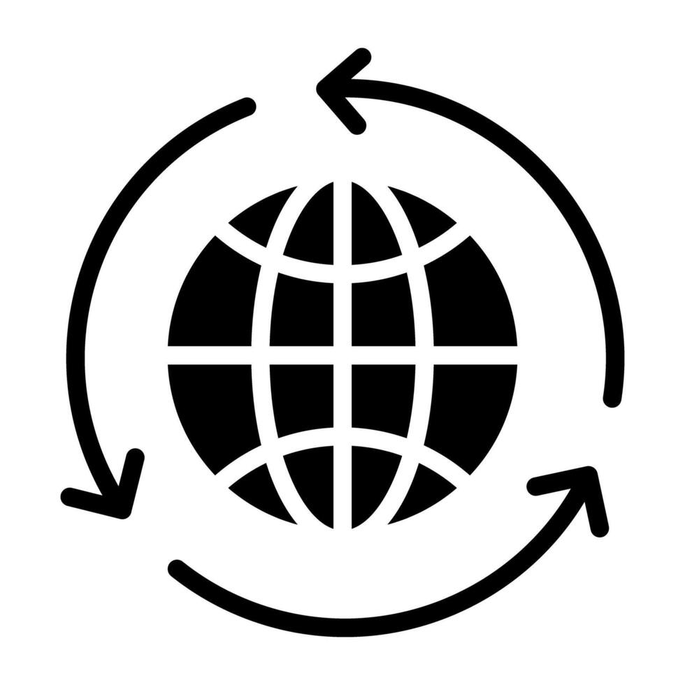 Arrows round the globe, concept of global recycling icon vector