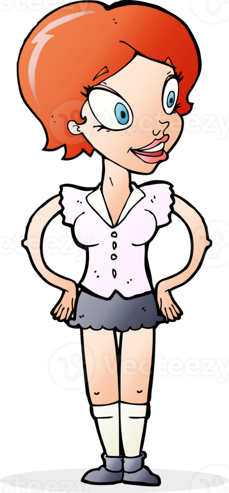 cartoon happy woman in short skirt png