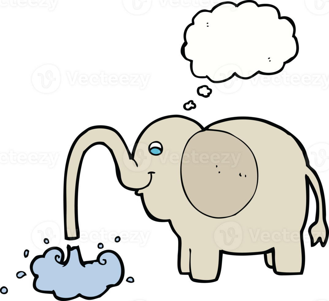 cartoon elephant squirting water with thought bubble png