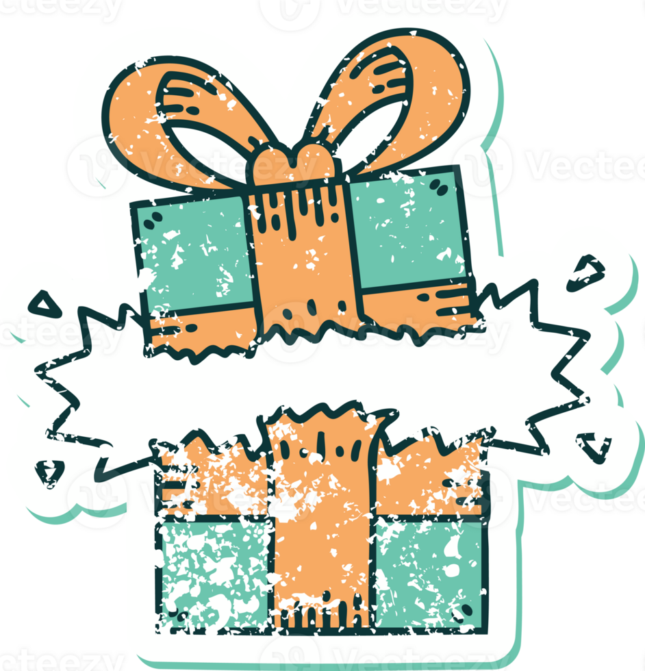 iconic distressed sticker tattoo style image of a present png