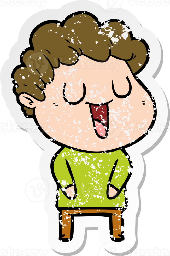 distressed sticker of a laughing cartoon man png