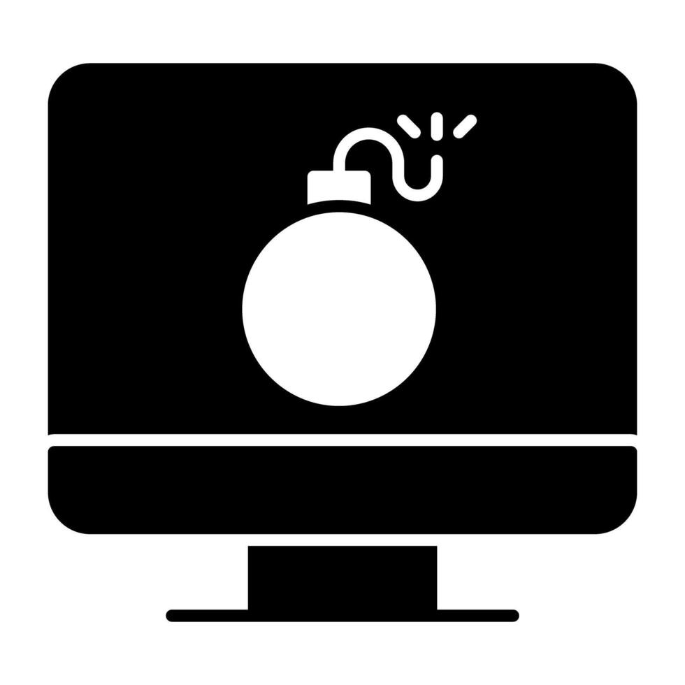 Bomb inside monitor, cyber bomb icon vector
