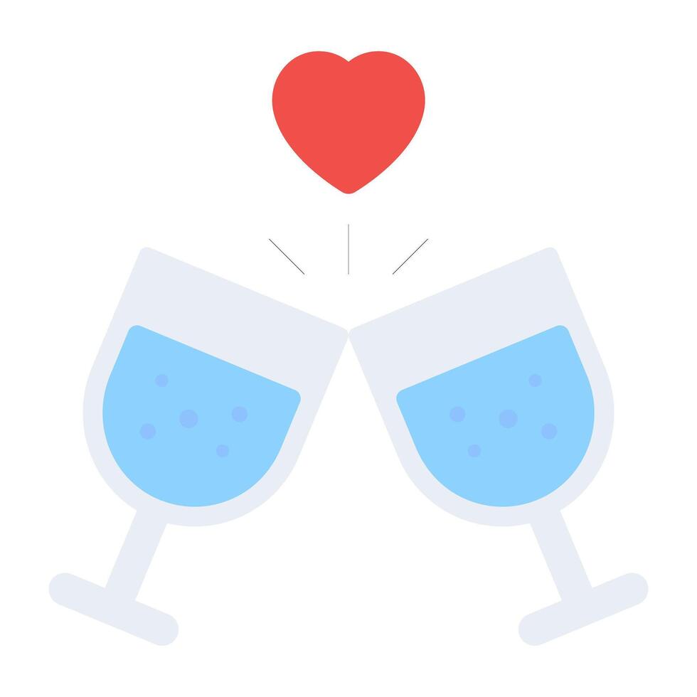 Glasses with heart, icon of love drinks vector