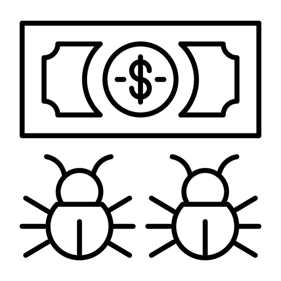 Bugs with banknote, icon of infected money vector