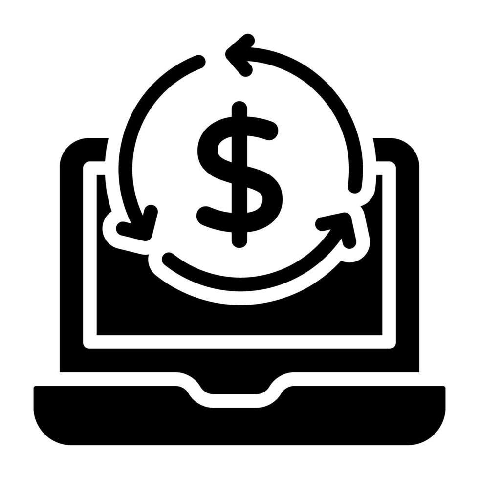 dólar con reciclaje flechas dentro computadora portátil, efectivo fluir icono vector