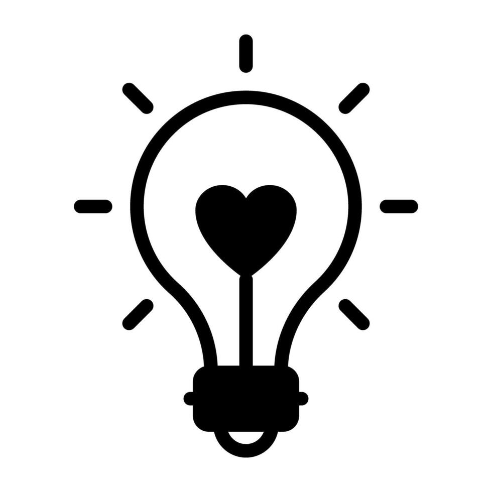 Heart inside light bulb, love idea icon vector