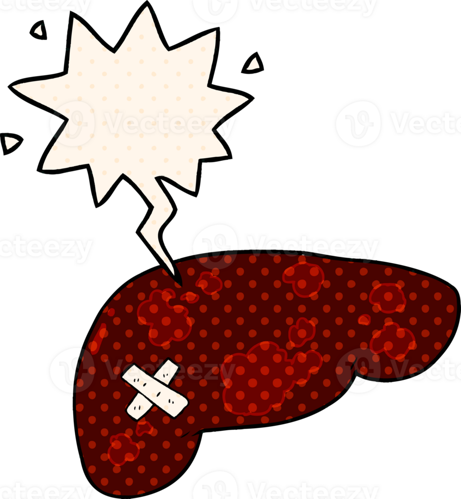 cartoon unhealthy liver with speech bubble in comic book style png