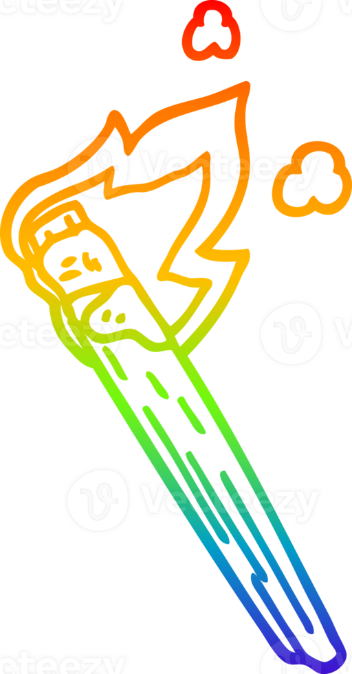 rainbow gradient line drawing of a cartoon burning torch brand png