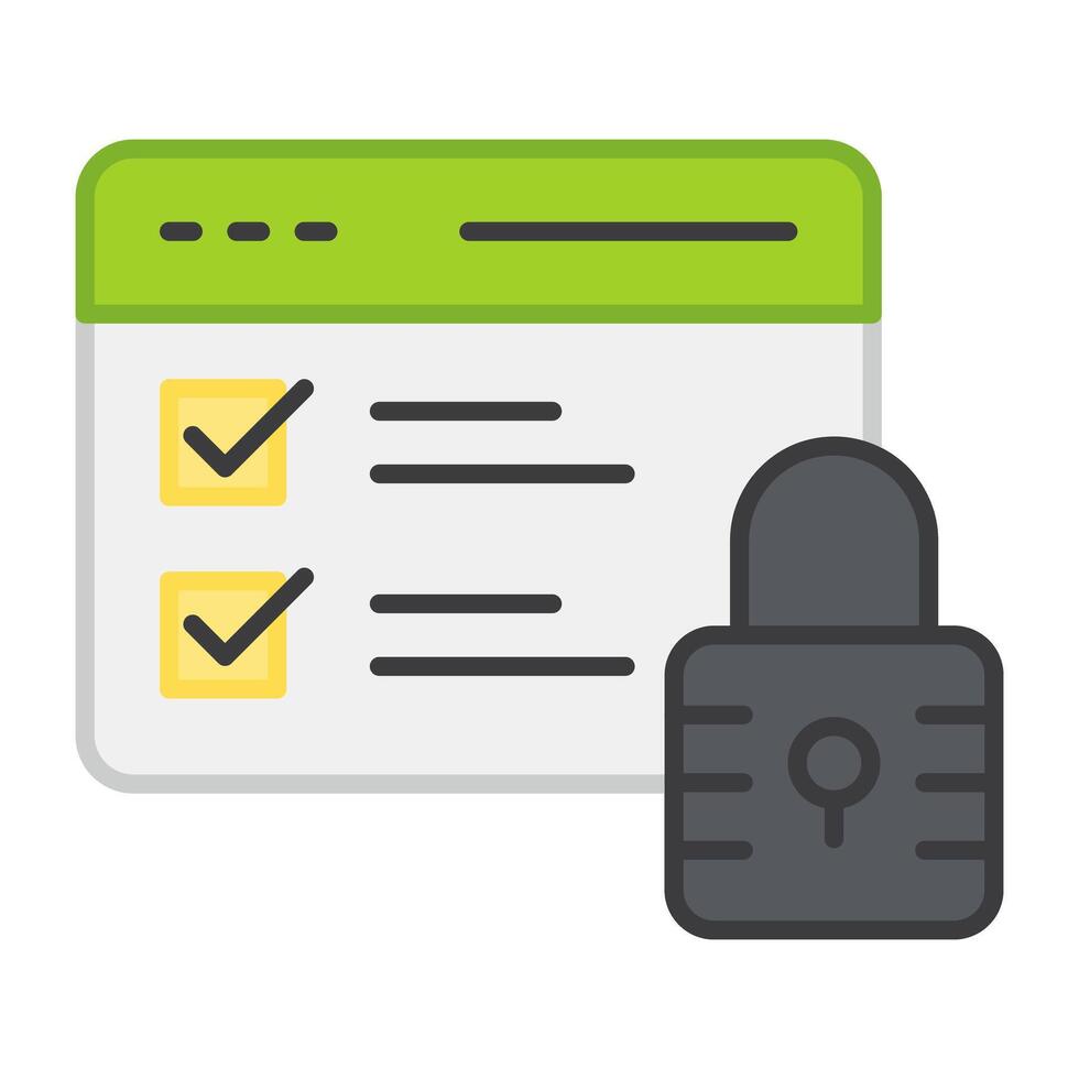 Padlock on web page, flat design of secure website vector