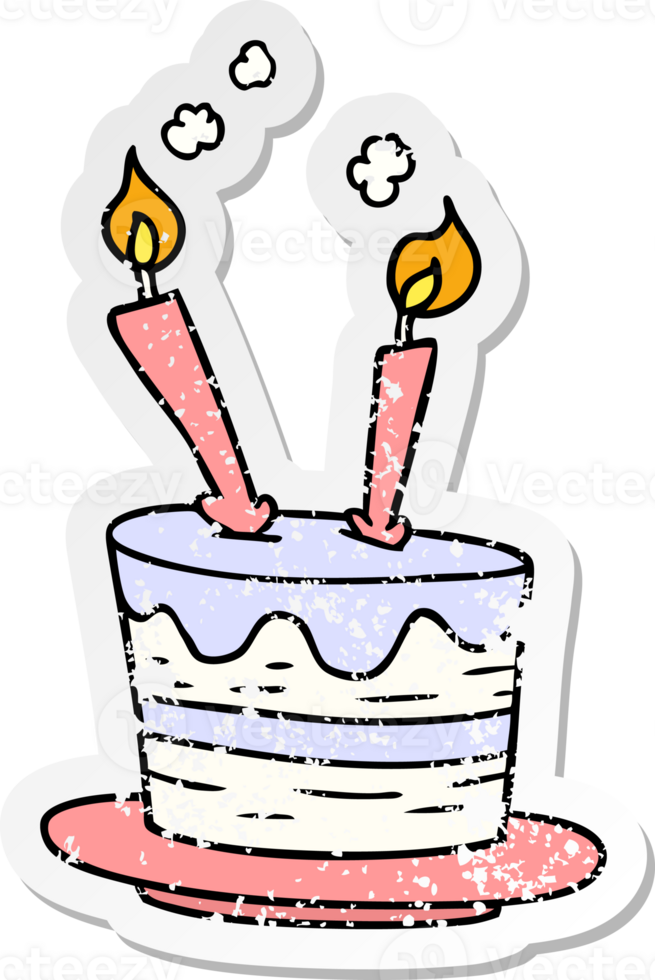 hand drawn distressed sticker cartoon doodle of a birthday cake png