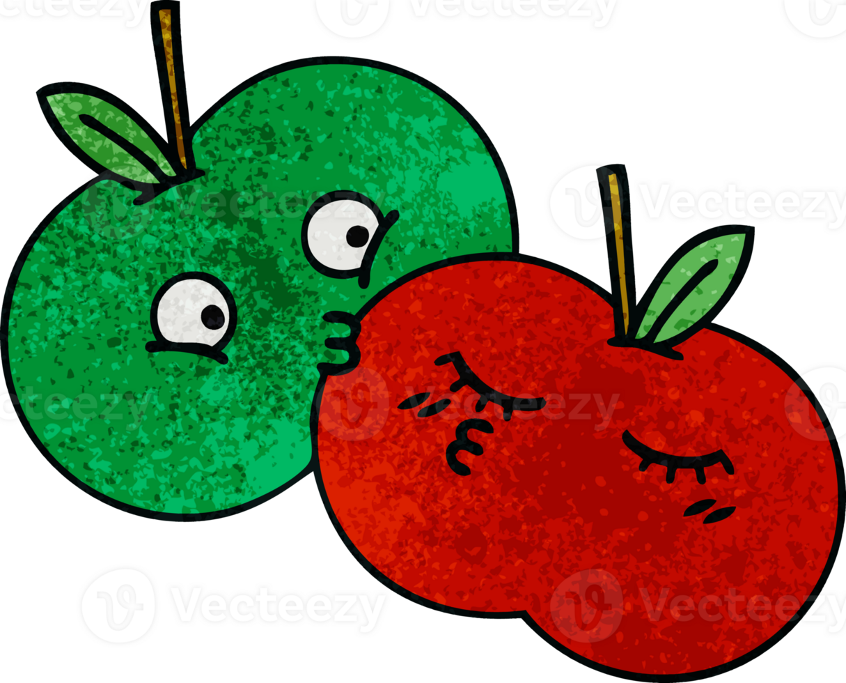 retro grunge texture cartoon of a juicy apple png