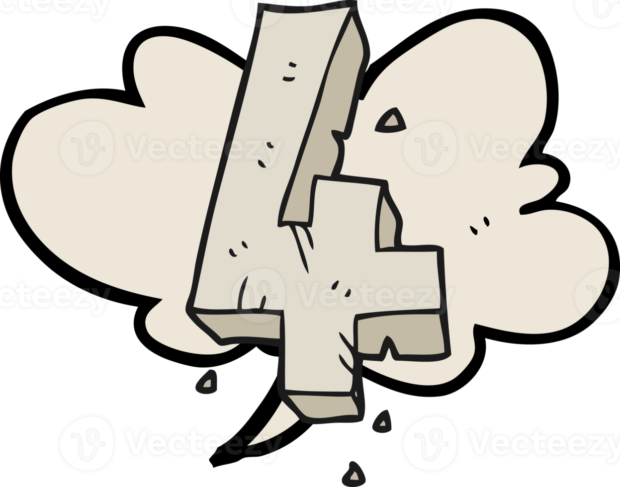 hand drawn speech bubble cartoon stone number four png