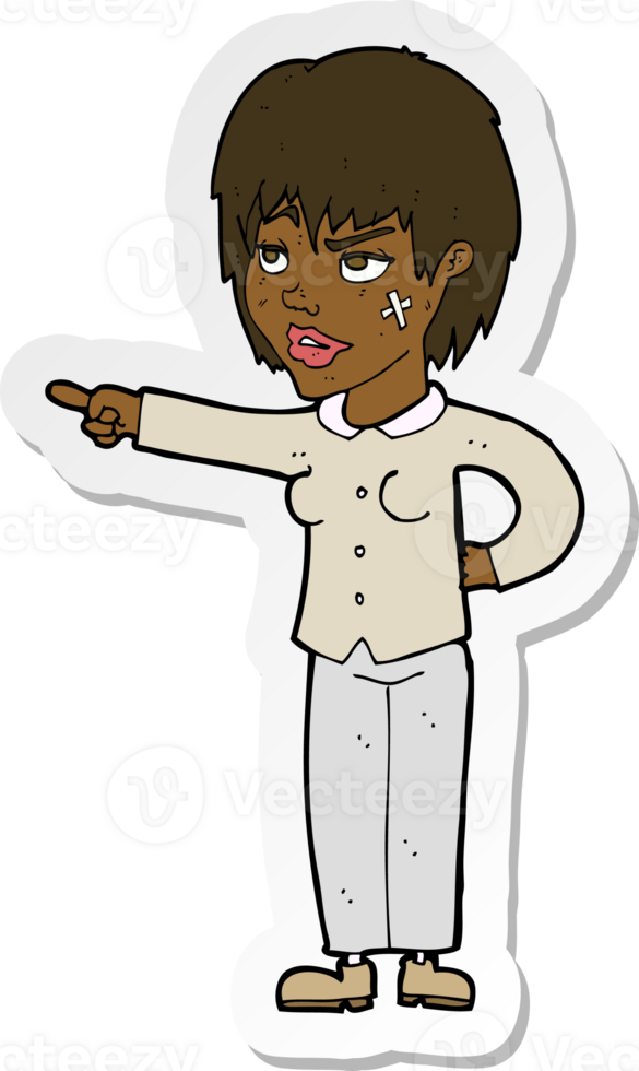 sticker of a cartoon woman pointing png