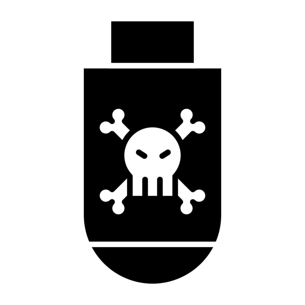 Danger sign on pendrive, solid design of hacked usb vector