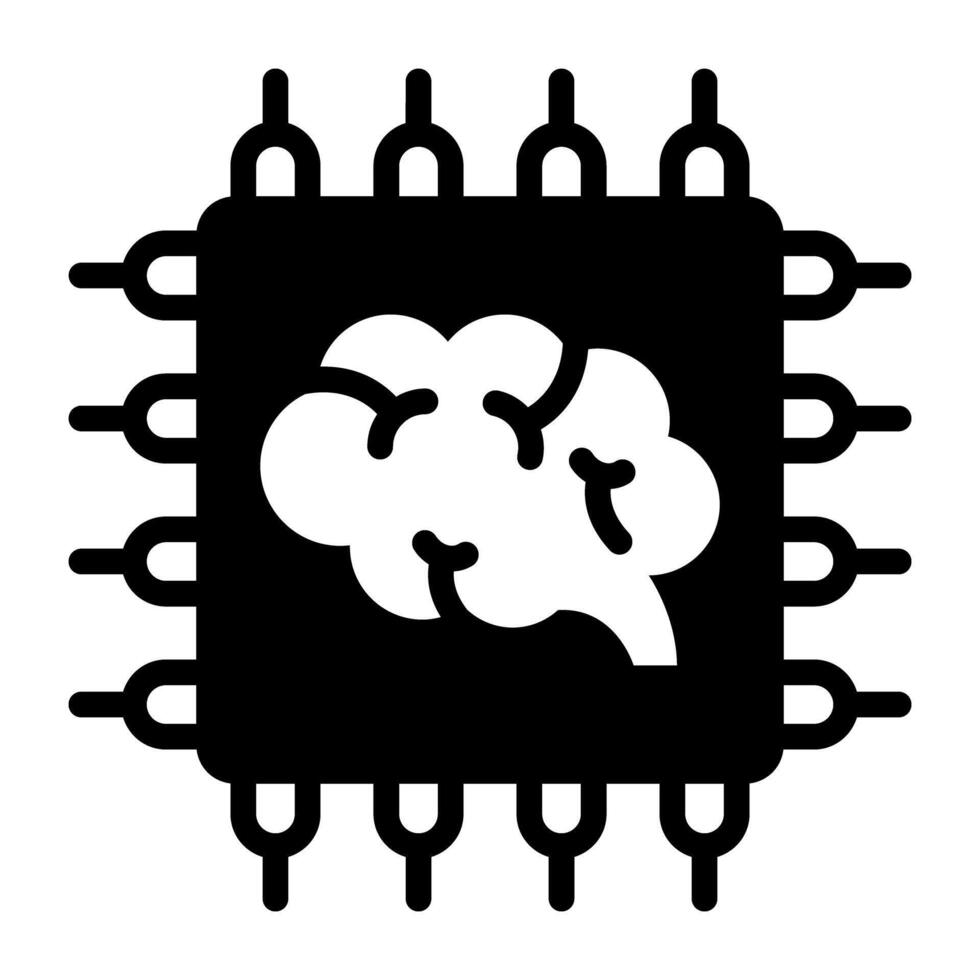 solid design icon of brain processor vector