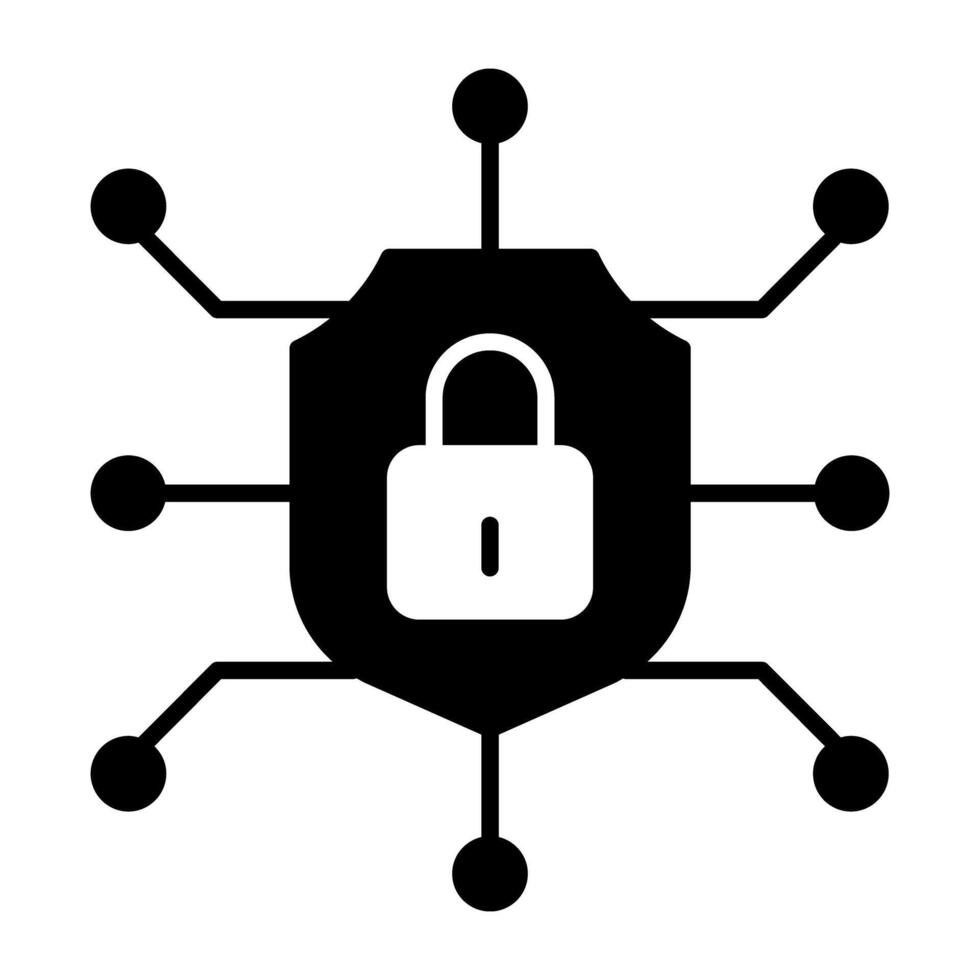 Nodes with padlock, solid design of network lock vector