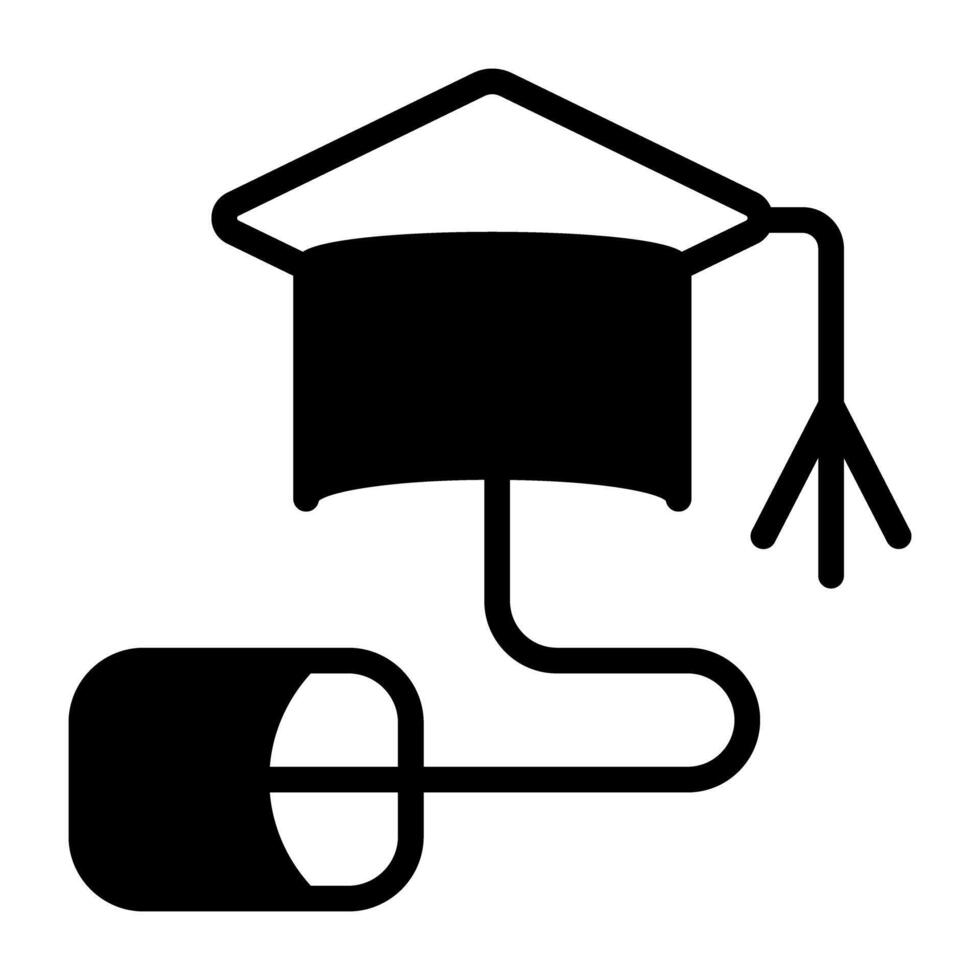 Mouse with mortarboard, online education icon vector