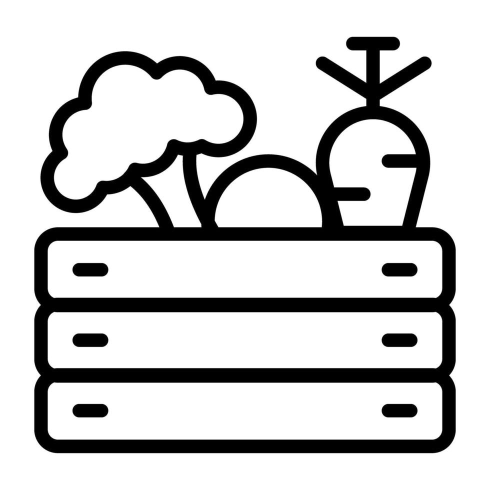 Icon of vegetables crate , outline design vector