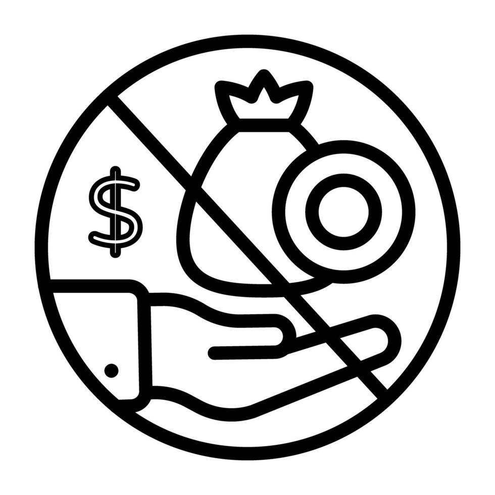 Moneybag on hand, no bribery icon vector