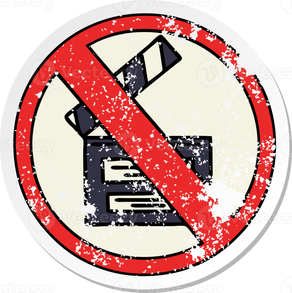 distressed sticker of a cute cartoon no directing sign png