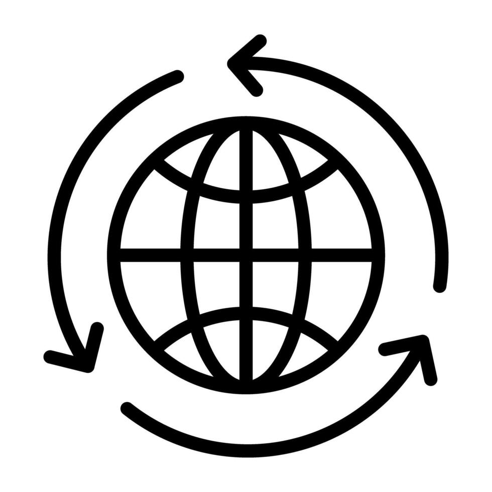 Arrows round the globe, concept of global recycling icon vector